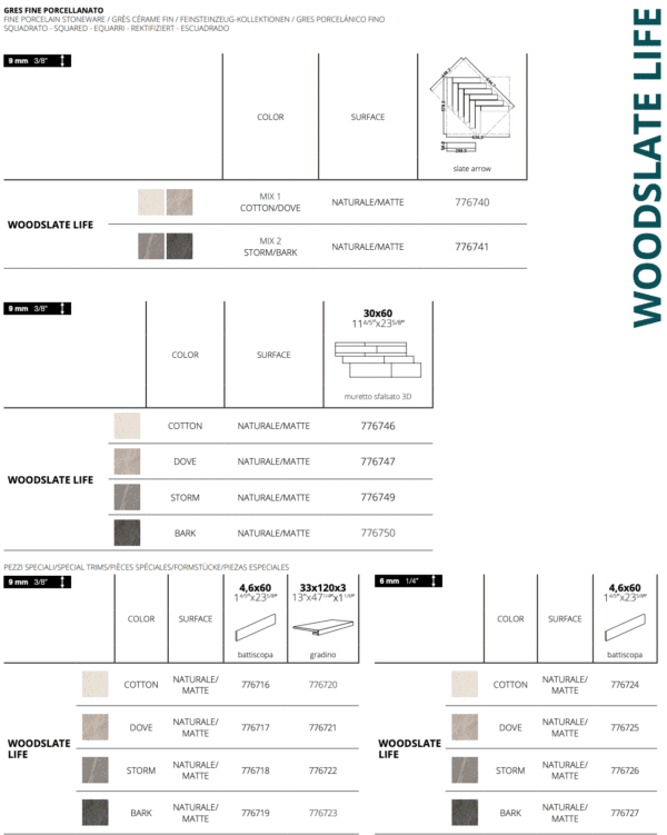 Contemporary Design FLORIM Woodslate Life Woodchunk 20x120cm 9mm GLAZBUD