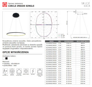 Lampa wisząca Slim Light Design Ring Circle Inside Single czarny 150cm GLAZBUD